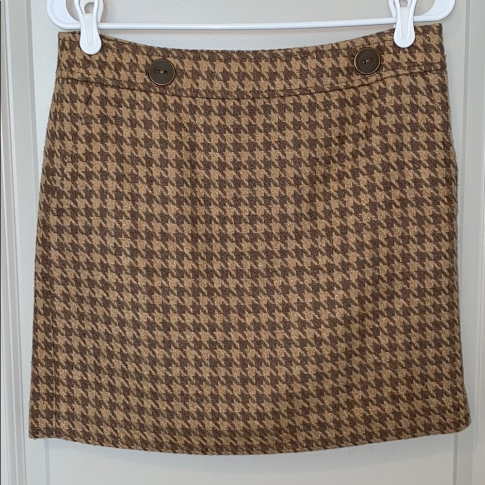 Tan and Brown Houndstooth Skirt LOFT 4